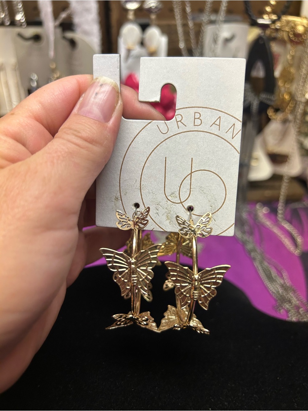 Urban Outfitters Gold Butterfly Hoop Earrings